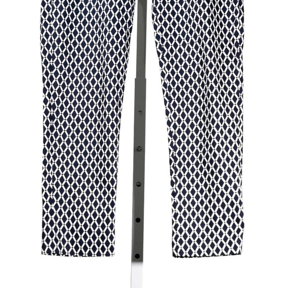 H&M Women's Pants Navy Blue White Geometric Stretch Skinny Pockets Trousers 4 - Picture 6 of 8